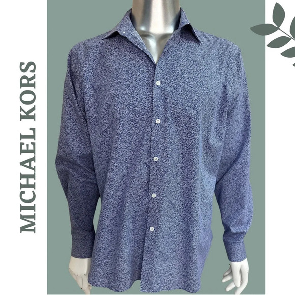 Michael Kors Men’s  Slim Fit Dress Shirt Long Sleeve Blur White Print Size XL - Picture 1 of 8